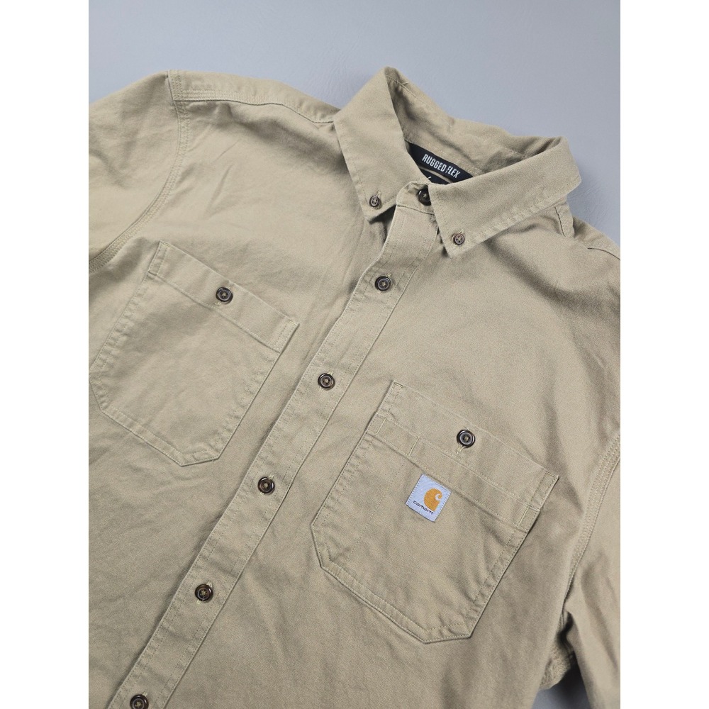 Carhartt Mens Rugged Flex Relaxed Fit Canvas Work Shirt Tan Khaki TW3554-M L